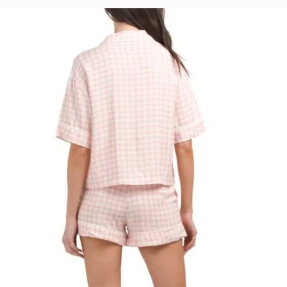NWT TART Micro Pink Gingham 2pc Kine Top and Shorts Pajama Set with side Pockets - Picture 2 of 10